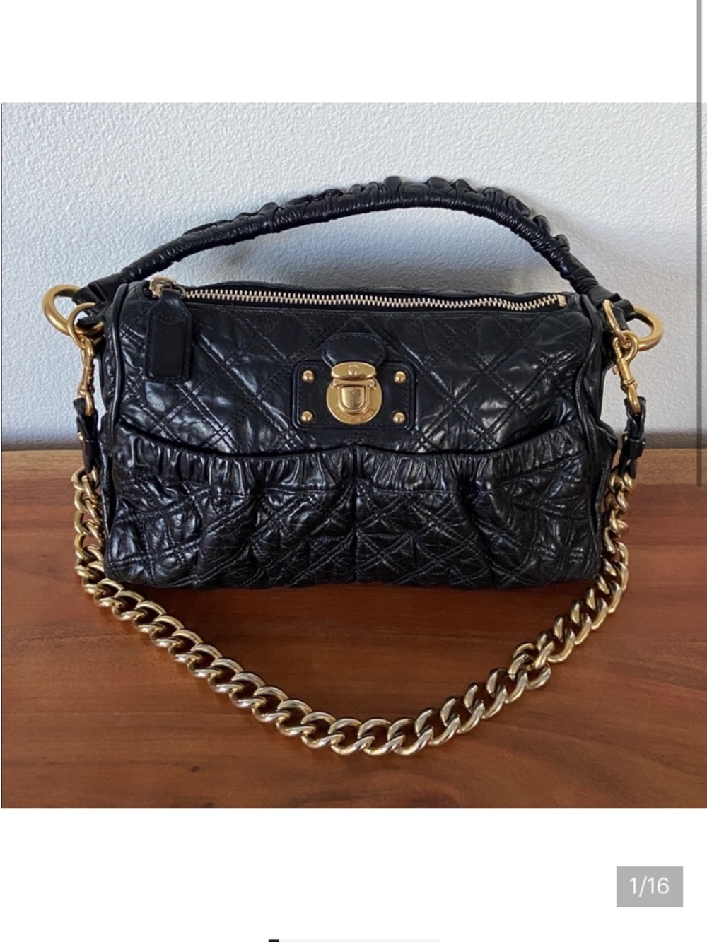 Marc Jacobs Black Julianne Stam quilted leather shoulder bag gold chain strap